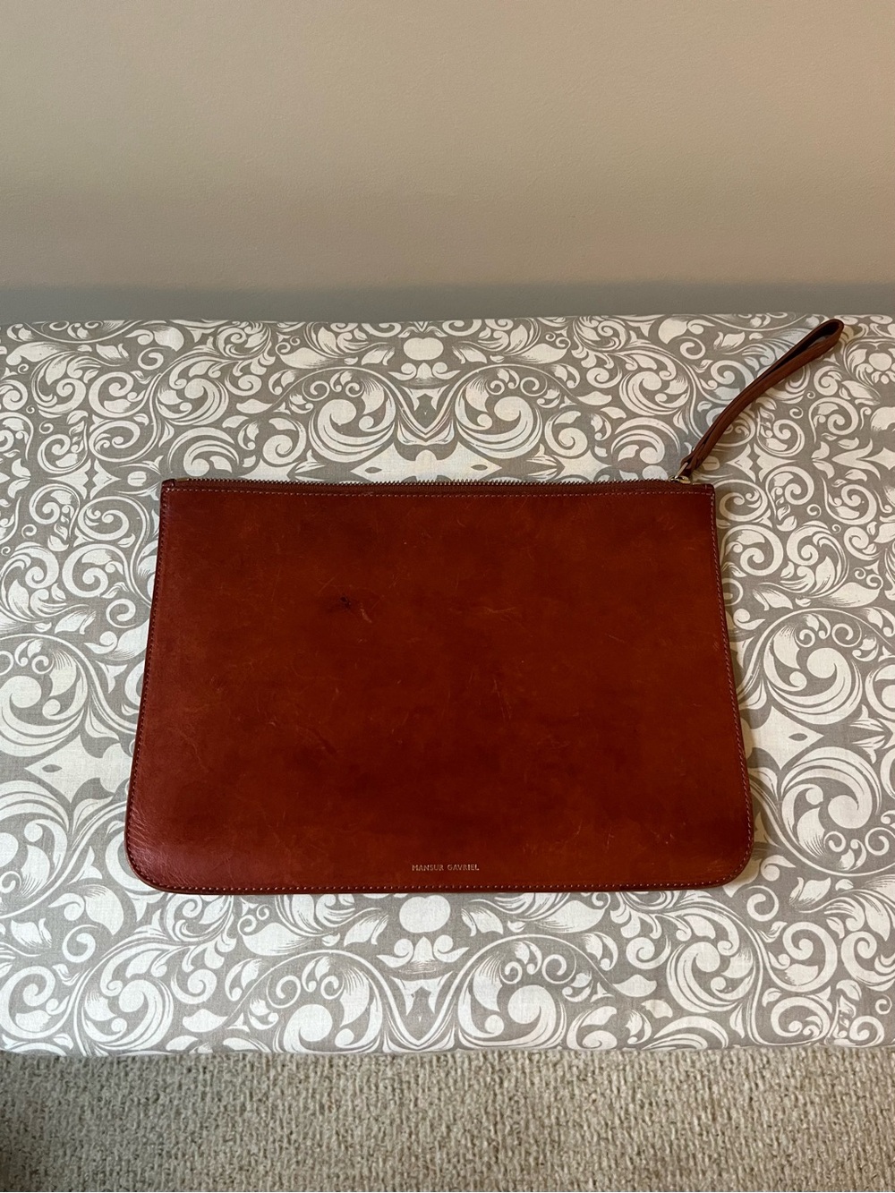 Mansur Gavriel Brown Leather Flat Zip Everyday Clutch